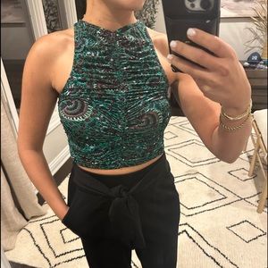 ALC adley ruched dark green crop top